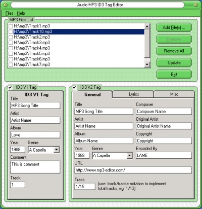 Audio MP3 ID3 Tag Editor 1.0 screenshot Audio MP3 ID3 Tag Editor 1.0 screenshot