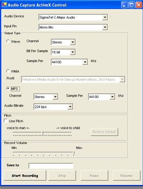 Audio Record, Capture ActiveX OCX SDK 2.08 screenshot Audio Record, Capture ActiveX OCX SDK 2.08 screenshot