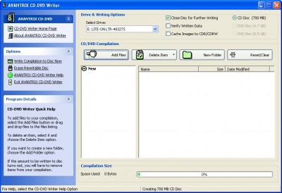 AVANTRIX CD-DVD Writer 1.0.1 screenshot AVANTRIX CD-DVD Writer 1.0.1 screenshot