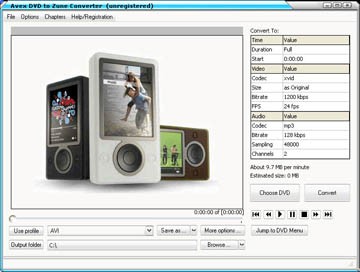 Avex DVD to zune Converter Pro 4.0 screenshot Avex DVD to zune Converter Pro 4.0 screenshot