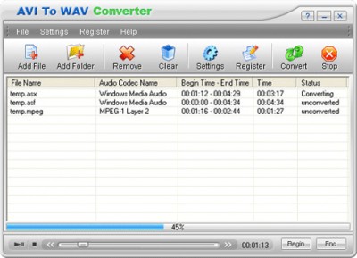 AVI To WAV Converter 1.00.1 screenshot AVI To WAV Converter 1.00.1 screenshot