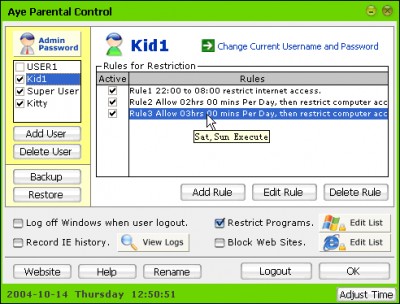 Aye Parental Control 2.60 screenshot