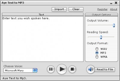 Aye Text to MP3 3.0 screenshot Aye Text to MP3 3.0 screenshot