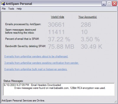 Babastik's AntiSpam Personal 1.0.4.5 screenshot Babastik's AntiSpam Personal 1.0.4.5 screenshot