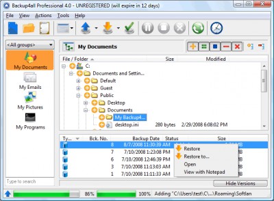 Backup4all Portable Backup 4.2 screenshot