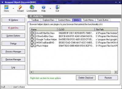 Browser Hijack Recover(BHR) 2.3 screenshot