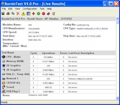 BurnInTest Std 5.0 screenshot BurnInTest Std 5.0 screenshot