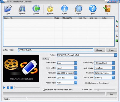 CC VIDEO TO PSP CONVERTER 3.6.02129 screenshot CC VIDEO TO PSP CONVERTER 3.6.02129 screenshot