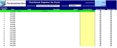 Checkbook Register for Excel 2.0 screenshot Checkbook Register for Excel 2.0 screenshot