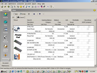 Chrysanth Inventory Manager 2001 3.00 screenshot