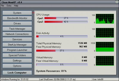 Clean MemXP 8.1 screenshot