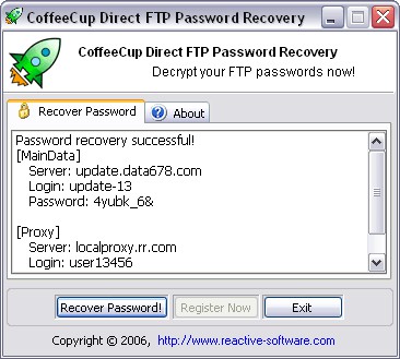CoffeeCup FTP Password Recovery 1.0.170.20 screenshot
