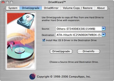 CompuApps DriveWizard V1 For Mac OS X 1.21 screenshot CompuApps DriveWizard V1 For Mac OS X 1.21 screenshot
