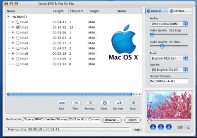 Convert DVD T0 iPod for Mac 4.6.1.1323 screenshot Convert DVD T0 iPod for Mac 4.6.1.1323 screenshot