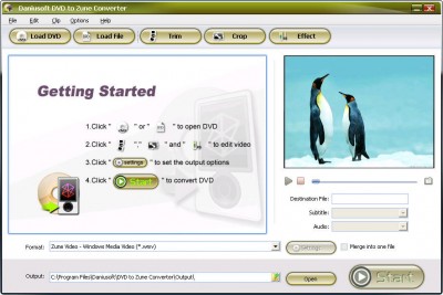 Daniusoft DVD to Zune Converter 1.2.31 screenshot