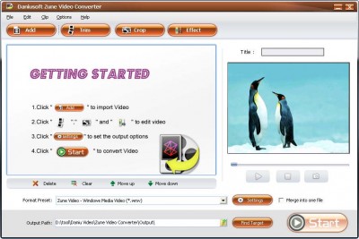 Daniusoft Zune Video Converter 1.1.15 screenshot