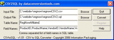 DataConversionTools.com CSVtoSQL Converter 1.01 screenshot DataConversionTools.com CSVtoSQL Converter 1.01 screenshot