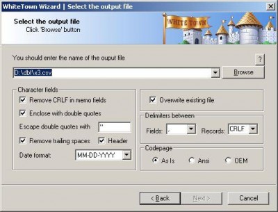 DBF to CSV 2.01 screenshot DBF to CSV 2.01 screenshot