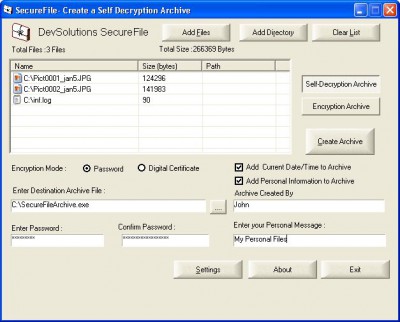 DevSolutions SecureFile 3.1 screenshot DevSolutions SecureFile 3.1 screenshot