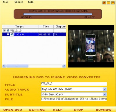 Digigenius DVD to iPhone Converter 3.6.1 screenshot Digigenius DVD to iPhone Converter 3.6.1 screenshot