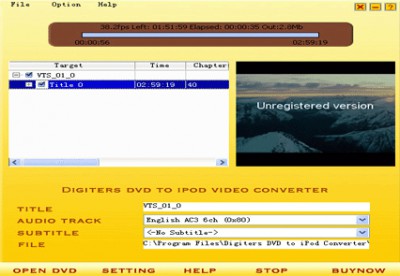 Digiters DVD to iPod Converter 3.6 screenshot