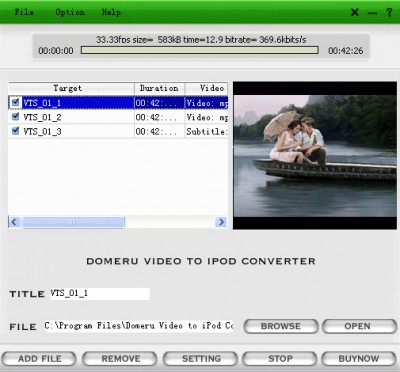 Domeru Video to iPod Converter 3.6.5 screenshot