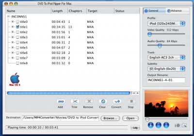 DVD T0 iPod Ripper 4 Mac 4.7.3.1323 screenshot DVD T0 iPod Ripper 4 Mac 4.7.3.1323 screenshot