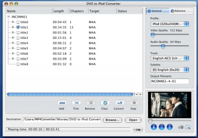 DVD to iPod Converter for Mac 2007.10902 screenshot DVD to iPod Converter for Mac 2007.10902 screenshot