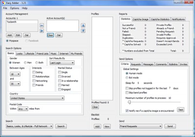Easy Adder - Myspace Friend Adder 3.70 screenshot Easy Adder - Myspace Friend Adder 3.70 screenshot
