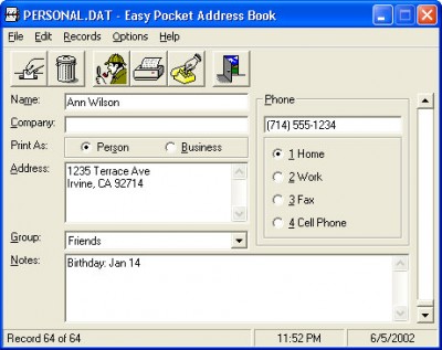 Easy Pocket Address Book 1.04 screenshot