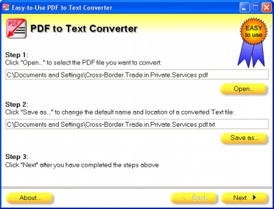 Easy-to-Use PDF to Text Converter 1.0 screenshot