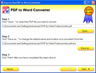 Easy-to-Use PDF to Word Converter 1.0 screenshot Easy-to-Use PDF to Word Converter 1.0 screenshot