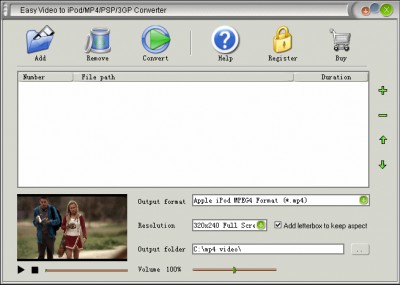 Easy Video to iPod/MP4/PSP/3GP Converter 1.3.0 screenshot