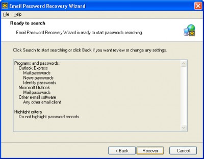 Email Password Recovery Wizard 1.1 screenshot Email Password Recovery Wizard 1.1 screenshot