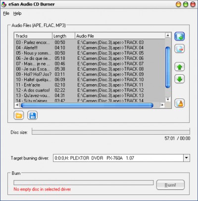 eSan Audio CD Burner 2.0 screenshot eSan Audio CD Burner 2.0 screenshot
