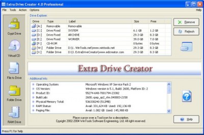 Extra Drive Creator Professional 6.1 screenshot Extra Drive Creator Professional 6.1 screenshot