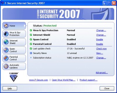 F-Secure Internet Security 2007 2007 screenshot F-Secure Internet Security 2007 2007 screenshot