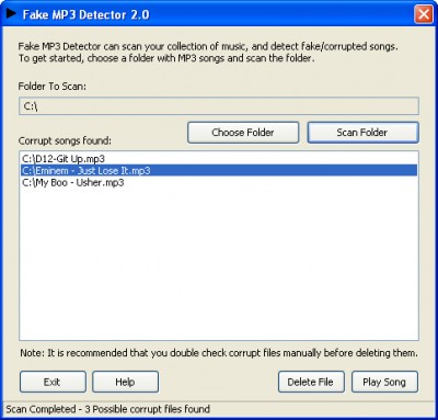 Fake MP3 Detector 2.2 screenshot Fake MP3 Detector 2.2 screenshot