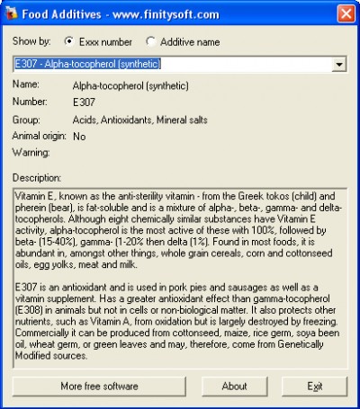 FinitySoft Food Additives 1.0.1.131 screenshot