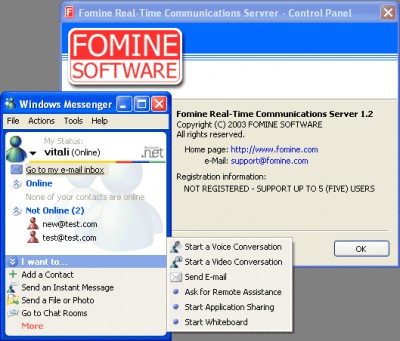 Fomine Real-Time Communications Server 1.5 screenshot Fomine Real-Time Communications Server 1.5 screenshot