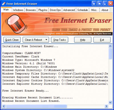Free Internet Eraser 2.30 screenshot