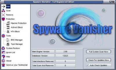 Free Spyware Vanisher - Spyware Removal 2.80 screenshot Free Spyware Vanisher - Spyware Removal 2.80 screenshot