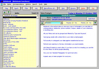 Freedom Notebook PIM 5.0 screenshot