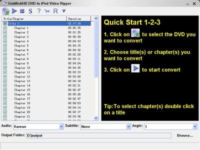 GoldfishHD DVD to iPod Video Ripper 1.00 screenshot