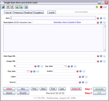 Google Base News Lister 1.0 screenshot
