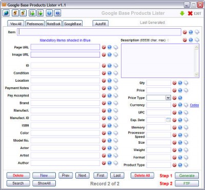 Google Base Products Lister 1.1 screenshot
