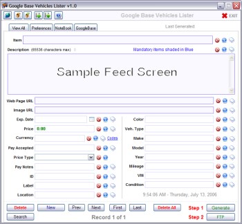 Google Base Vehicles Lister 1.0 screenshot Google Base Vehicles Lister 1.0 screenshot