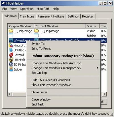 HideHelper - Hide windows and tray icons 5.3.7 screenshot