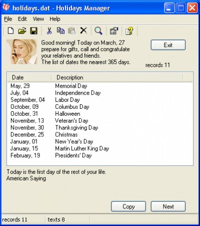 Holidays Manager 1.0 screenshot Holidays Manager 1.0 screenshot