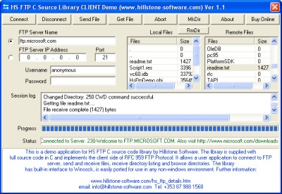 HS FTP Client C Source Library 1.0 screenshot HS FTP Client C Source Library 1.0 screenshot